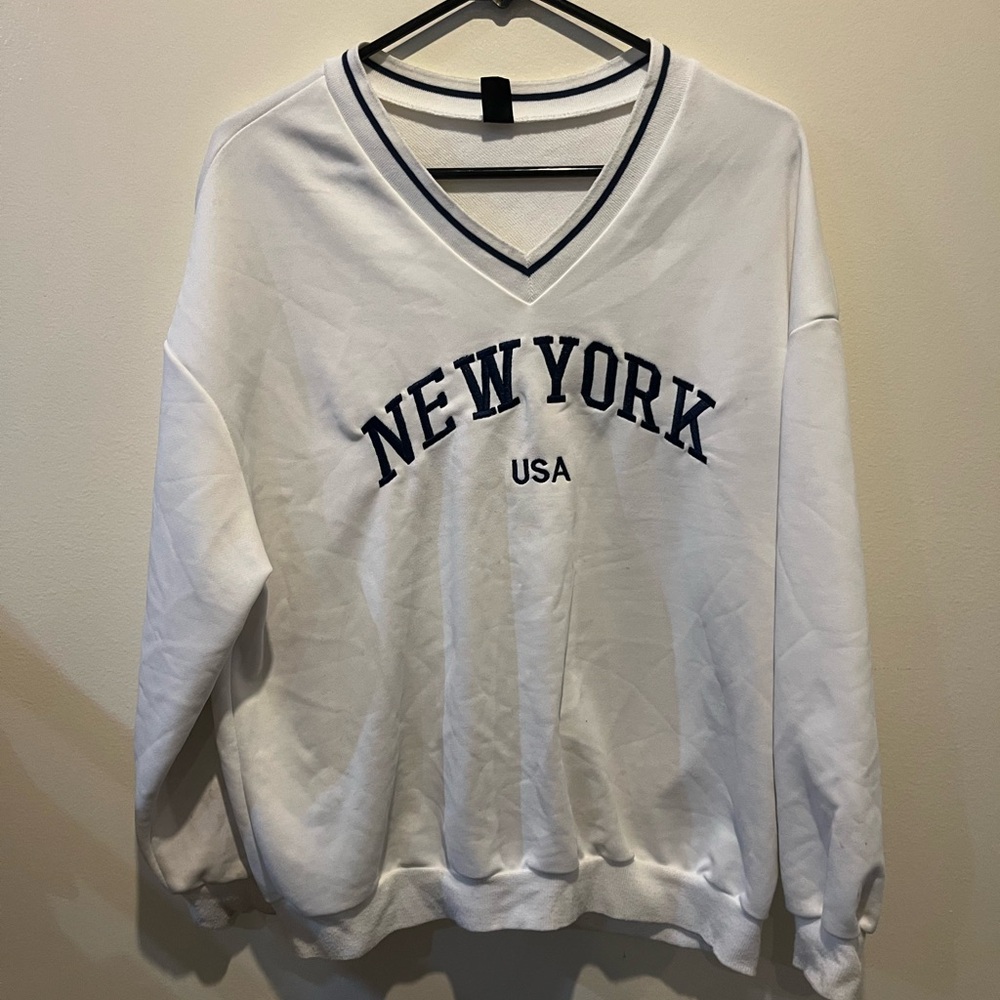 White New York V-Neck Sweatshirt
